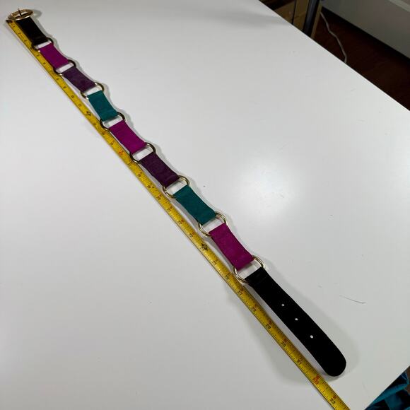 3/$20 VTG Women's Medium 80's Omega Suede Leather & Metal Color Block Glam Belt - Picture 7 of 9